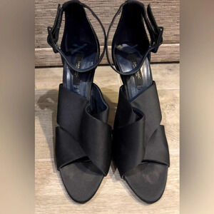 Zara Black Sateen ankle strap party heels size 6 1/2